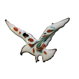 Vtg MCM Copper Enamel Expressionist Seagull Albatross Pin Brooch Signed Inga